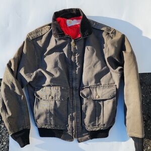 Carhartt Men's Brown Canvas Bomber Jacket with Red Lining